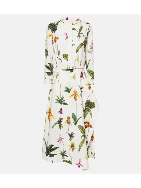 Midi obleka Oscar De La Renta s cvetličnim vzorcem poplin bela