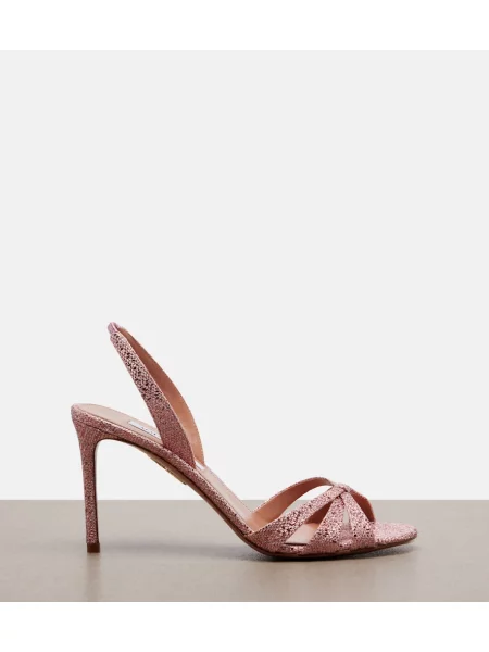 Sandale Aquazzura slingback din canvas roz