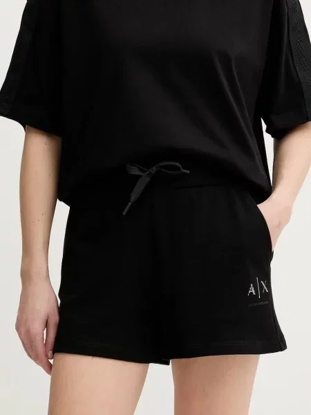 Armani Exchange pantaloni scurți din cu imprimeu high waist negru