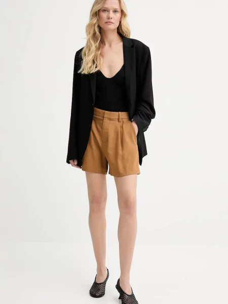 Лляні шорти A.L.C. Charles однотонна середня посадка коричневий