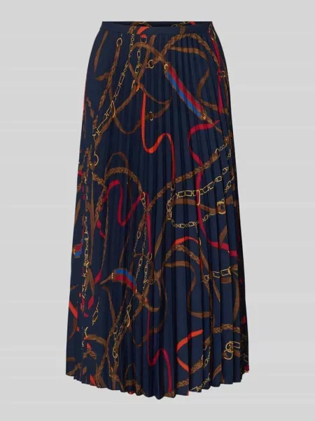 Spódnica midi z plisami Lauren Ralph Lauren granatowa