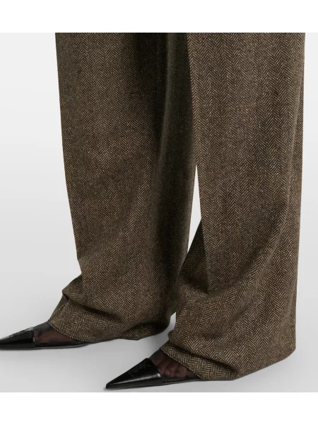 Pantaloni Saint Laurent de lână cu model herringbone maro