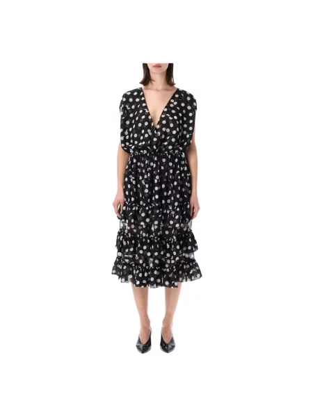 Sukienka midi Dries Van Noten w grochy z falbankami czarna
