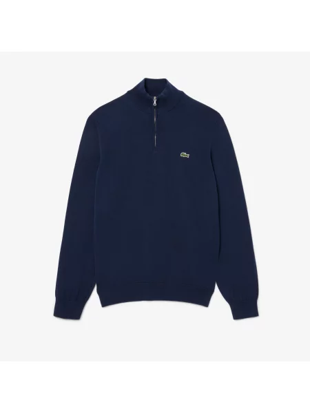 Lacoste Sweter Z Bawełny Organicznej Zapinany Na Pod Szyją granatowy