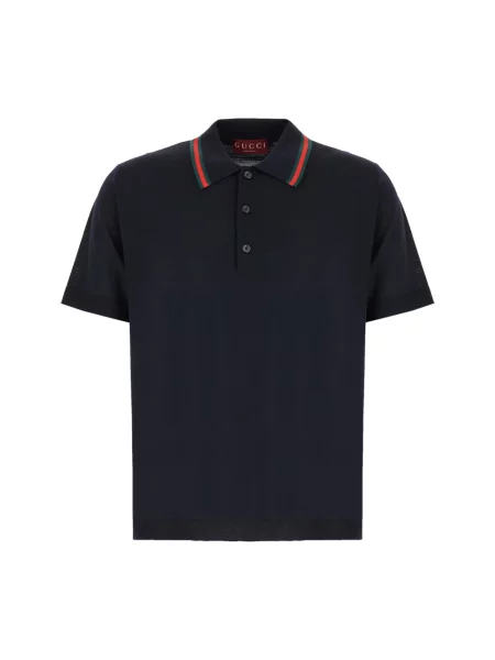 Koszulka polo Gucci wełniana klasyczna niebieska