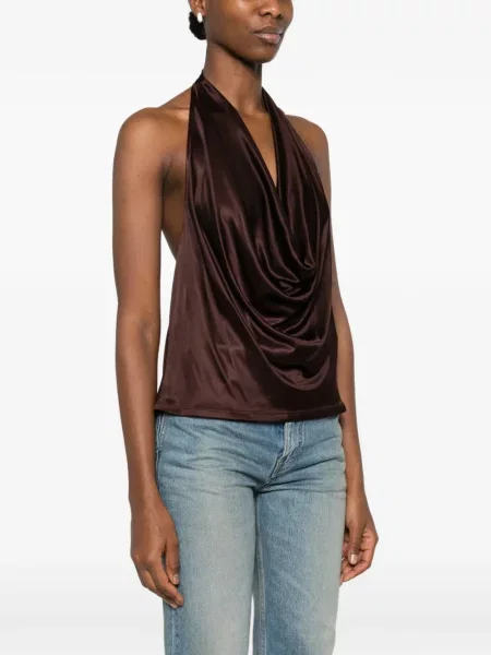 Top Elisabetta Franchi drapat cu gât halter maro