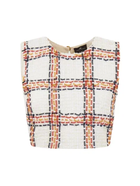 Top Elisabetta Franchi w kratkę tweedowy elegancki