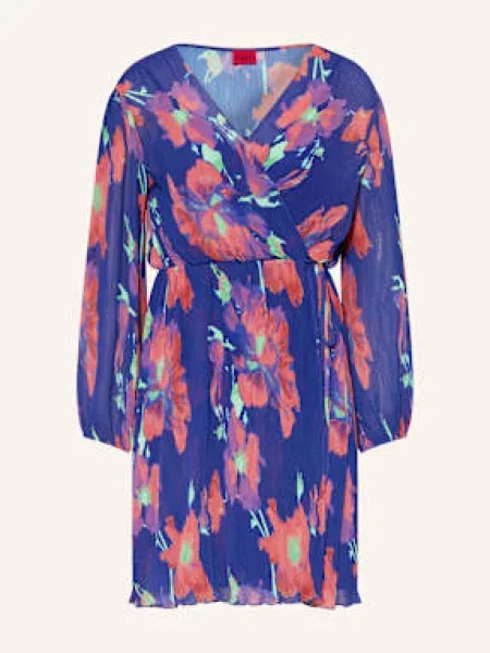 Hugo Sukienka Koktajlowa Kahula Z Plisami blau czerwona