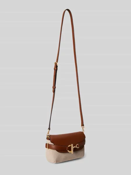 Torba na ramię z płótna z detalem paska Lauren Ralph Lauren beżowa