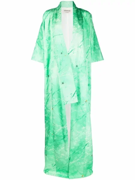 Květinový žakárový retro kabát A.n.g.e.l.o. Vintage Cult zelený