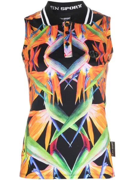 Polo Plein Sport fără mâneci cu model floral cu imagine negru