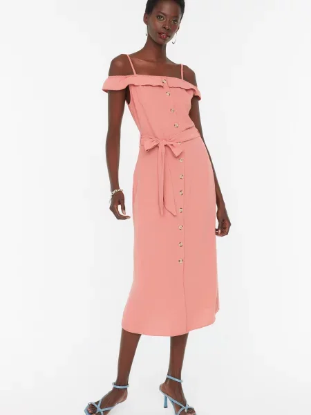 Rochie tip cămașă Trendyol țesută roz