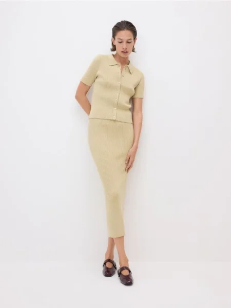 Reserved Dzianinowa spódnica maxi jasnozielony