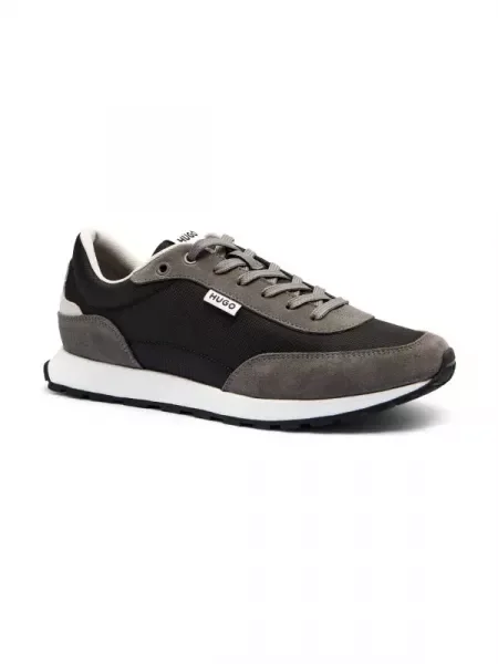 HUGO Sneakers Icelin_Runn_rnsd cu adaos de piele gri