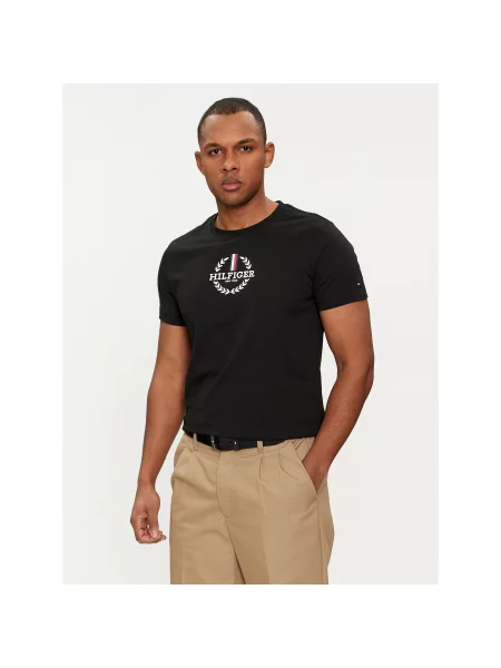 Tommy Hilfiger Marškinėliai Global Stripe Juoda Regular Fit balta