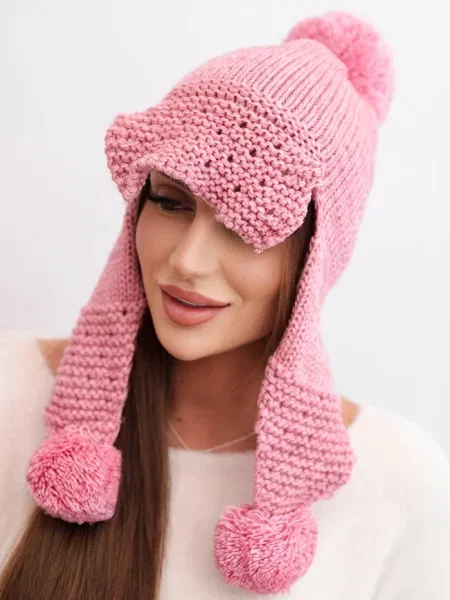 Șapcă Kesi de lână cu pompoane roz