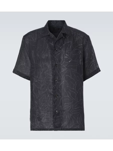 Cămașă de in Brioni de in cu imagine albastru