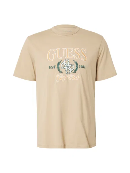 GUESS Tricou nisipiu / verde / portocaliu / alb bej