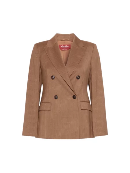 Marynarka Max Mara Studio wełniana dwurzędowa brązowa