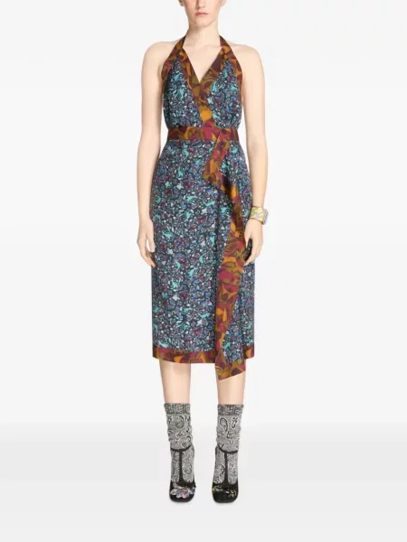 Rochie Dries Van Noten cu gât halter albastru
