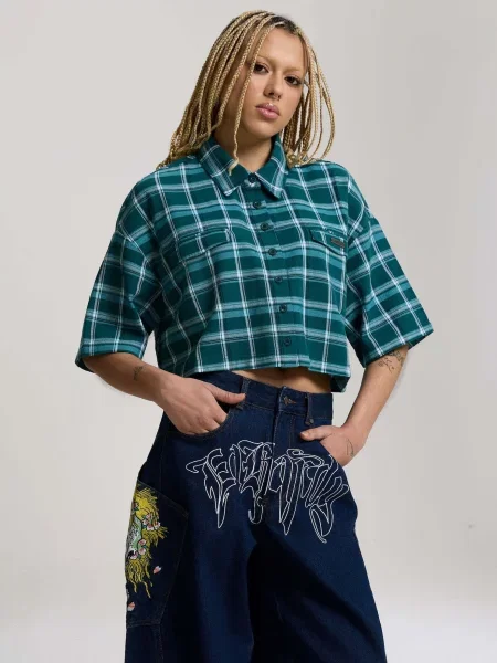 Ed Hardy Blúzka modrozelená / hnedá / smaragdová biela