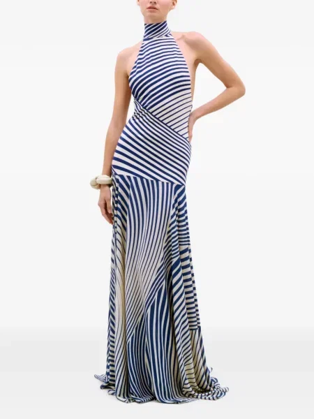 Rochie maxi Silvia Tcherassi cu dungi cu gât halter albastru