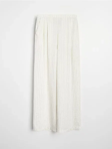 Широкі штани wide leg з вертикальними смужками з віскозою та домішкою льону білий