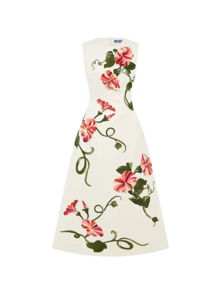 Rochie midi Leo Lin cu model floral de costum alb
