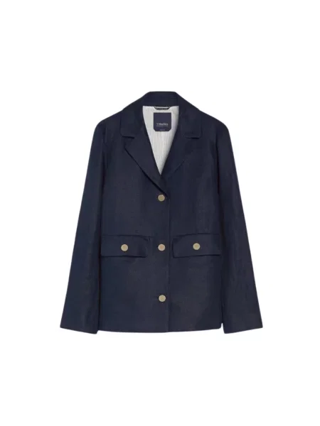 Lniana marynarka Max Mara elegancka niebieska