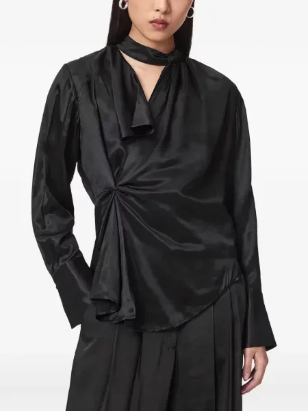 Bluză Allsaints din satin negru