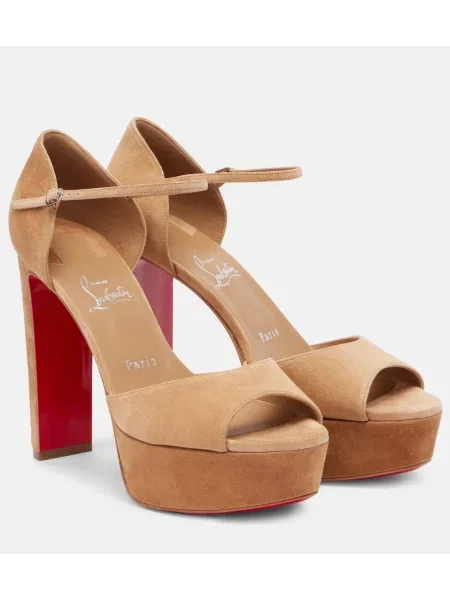 Sandale Christian Louboutin din piele de căprioară cu platformă bej