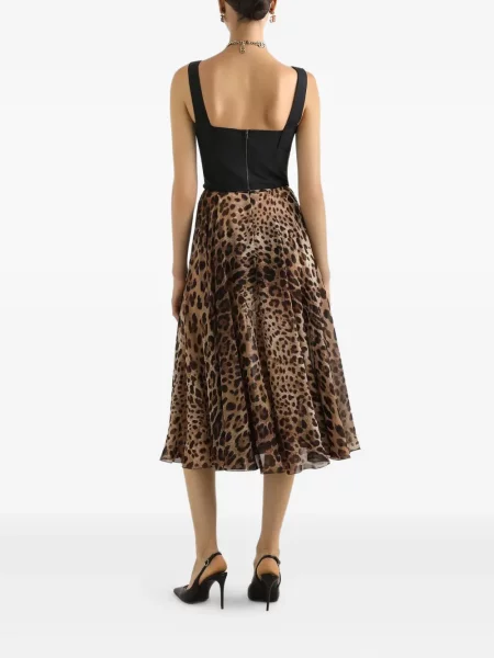Raštuotas midi sijonas Dolce & Gabbana leopardinis iki kelių ruda