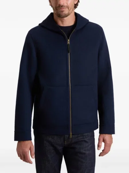 Geacă Woolrich de lână cu glugă albastru