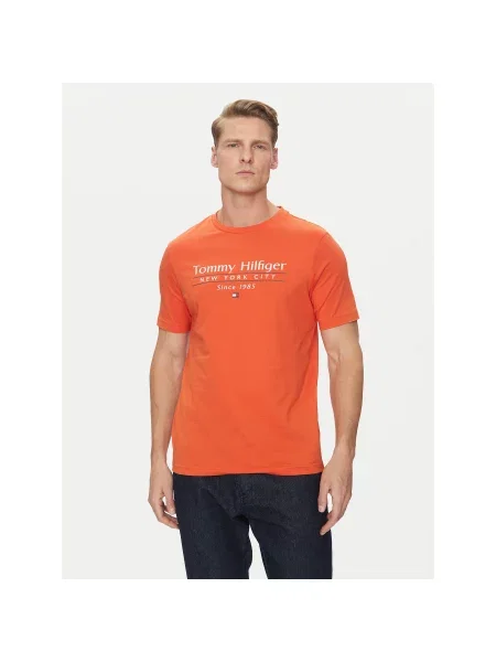 Tommy Hilfiger Majica Center Stack Regular Fit oranžna
