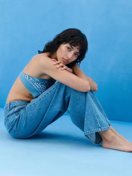 Джинси wide leg із середньою талією та декоративними рядками синій