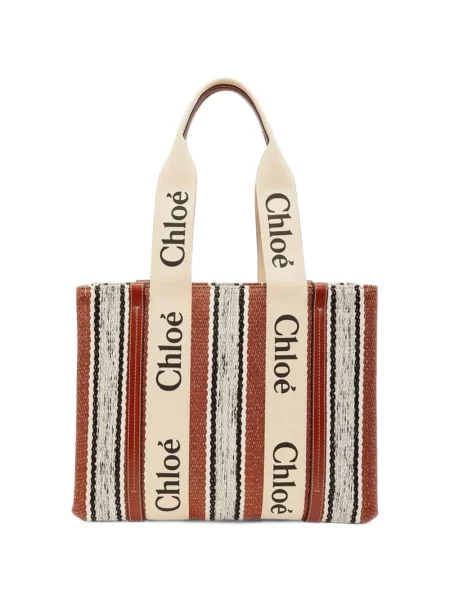 Geantă shopper Chloé de in cu dungi maro