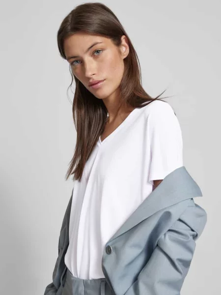 T-shirt z dekoltem w serek model ‘Fenya’ Msch Copenhagen biała