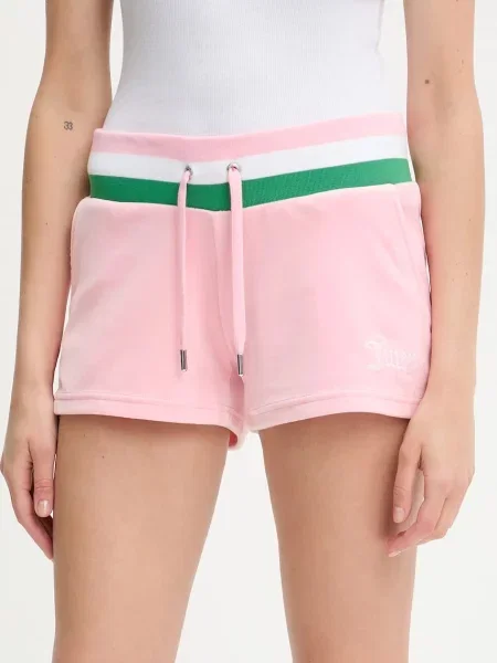 Kratke hlače Juicy Couture VELOUR STRIPE BOOTY SHORT roza