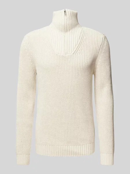 Sweter z dzianiny z prążkowanymi wykończeniami Ragman biały