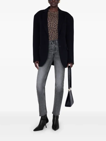 Lung tricou Anine Bing cu imagine cu model leopard maro