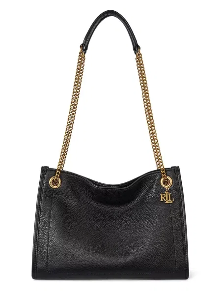Torebka skórzana z zawieszką z logo Lauren Ralph Lauren czarna