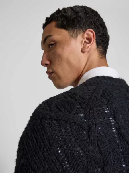 Sweter wełniany z imitacji dzianiny Closed granatowy