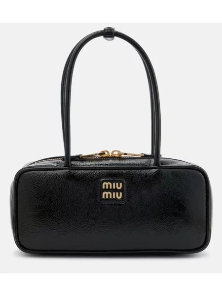 Usnjena lakirana torbica Miu Miu črna