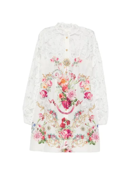 Rochie mini Camilla cu model floral cu imagine din dantelă alb