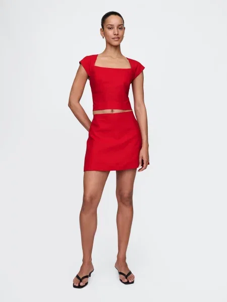 Lniana krótka sukienka Gap czerwona