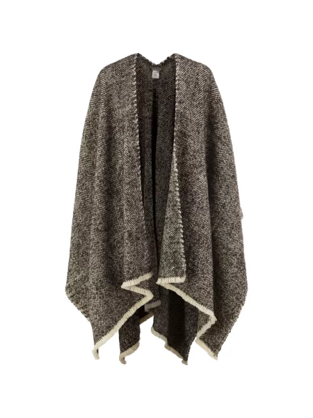 Geacă Brunello Cucinelli cu franjuri de lână cu model herringbone maro