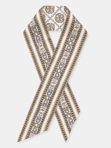 Fular Tory Burch de mătase bej