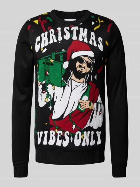 Sweter z dzianiny z wyhaftowanym motywem Lindbergh czarny