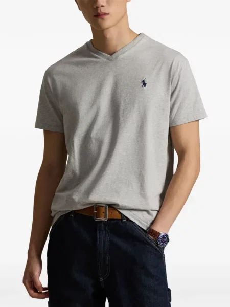 Tricou polo Polo Ralph Lauren cu autograf cu 5 buzunare în carouri gri