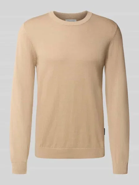 Sweter z dzianiny z okrągłym dekoltem model ‘OSVALD’ Casual Friday beżowy